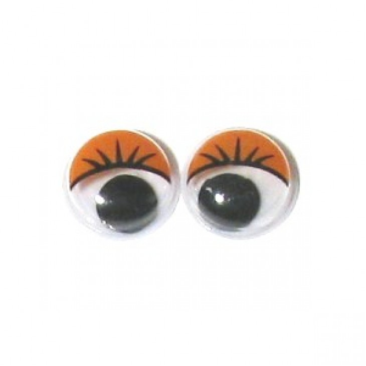 Глазки подвижные с ресничками 8 мм, круглые, оранжевые (4 шт)